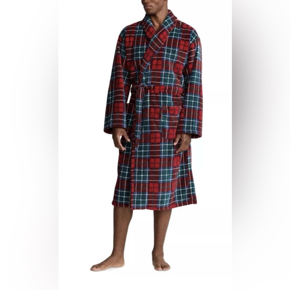 Polo Ralph Lauren Men's Microfiber Plaid Shawl Collar Robe Size S/M